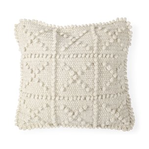 Leroy 18x18 Cream Raised Pattern Detail Pillow Cover 