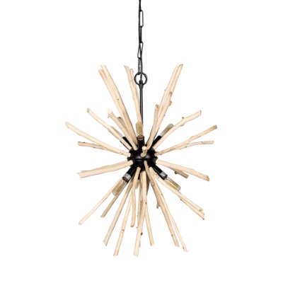 68404 - Jules 25x25 Blonde Wood and Black Metal Six Bulb Chandelier Light 