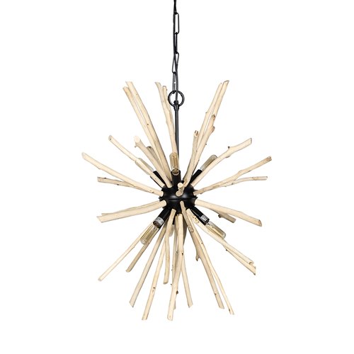 68404 - Jules 25x25 Blonde Wood and Black Metal Six Bulb Chandelier Light 