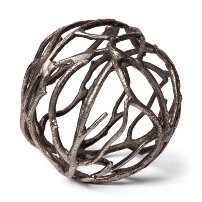 68412 - Sphaira II Large 7L x 7W Silver Cast Aluminum Decorative Tree Branch Orb
