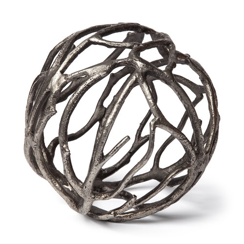 68412 - Sphaira II Large 7L x 7W Silver Cast Aluminum Decorative Tree Branch Orb