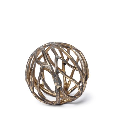 68413 - Sphaira Noir I Small 5L x 5W Gold Cast Aluminum Decorative Tree Branch Orb