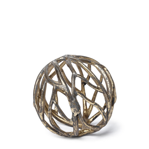 68413 - Sphaira Noir I Small 5L x 5W Gold Cast Aluminum Decorative Tree Branch Orb