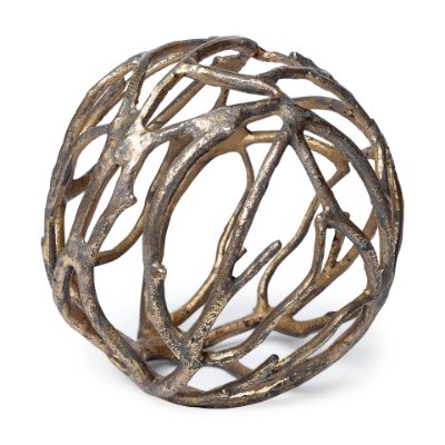 68414 - Sphaira Noir II Large 7L x 7W Gold Cast Aluminum Decorative Tree Branch Orb