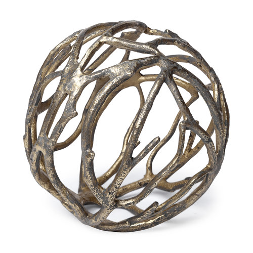 68414 - Sphaira Noir II Large 7L x 7W Gold Cast Aluminum Decorative Tree Branch Orb