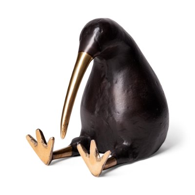 68418 - Dodo Kiwi 7L x 4W Black Cast Aluminum Mauritian Bird Sculpture