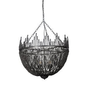 Liam I 32x30 Black Wooden Bead Bowl-Style Four Bulb Chandelier 