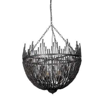 68424 - Liam I 32x30 Black Wooden Bead Bowl-Style Four Bulb Chandelier 
