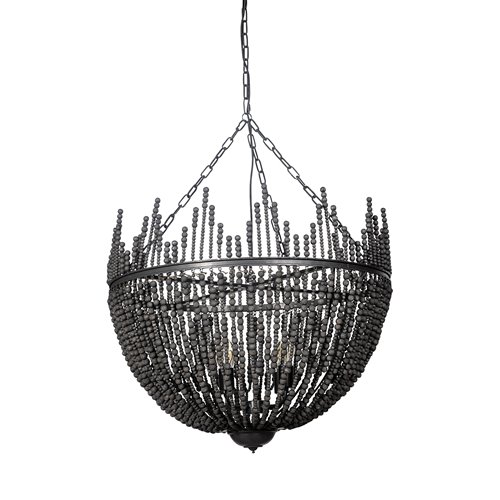 68424 - Liam I 32x30 Black Wooden Bead Bowl-Style Four Bulb Chandelier 