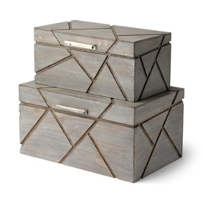 68435 - Niobe (Set of 2) 16L x 11W Gray Wooden Nesting Boxes