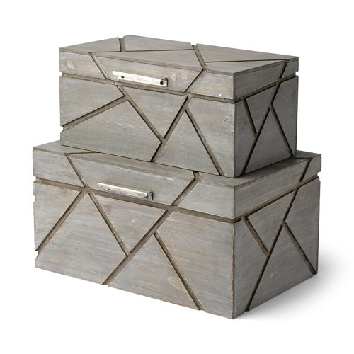 68435 - Niobe (Set of 2) 16L x 11W Gray Wooden Nesting Boxes