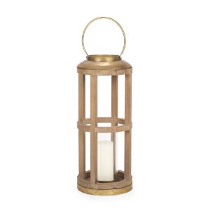 Andy II Small Natural Wood Cylindrical Lantern 