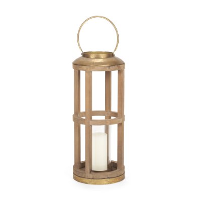 68442 - Andy II Small Natural Wood Cylindrical Lantern 