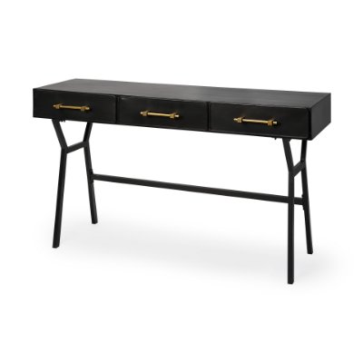 68443 - Vince 51L x 18W Black Metal W/Gold Accents 3 Drawer Office Desk