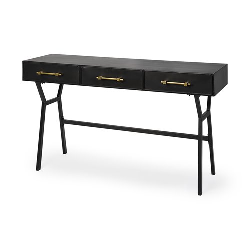 68443 - Vince 51L x 18W Black Metal W/Gold Accents 3 Drawer Office Desk