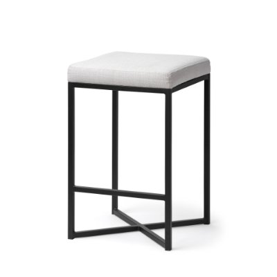 68444 - Frodo 26.4H Seat Height White Fabric Seat Black Metal Base Stool