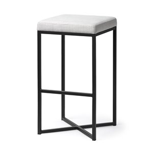 Frodo Backless 29.75in Seat Bar Stool | White Fabric w/ Black Metal