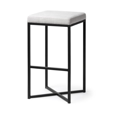 68445 - Frodo 29.75H Seat Height White Fabric Seat Black Metal Base Stool