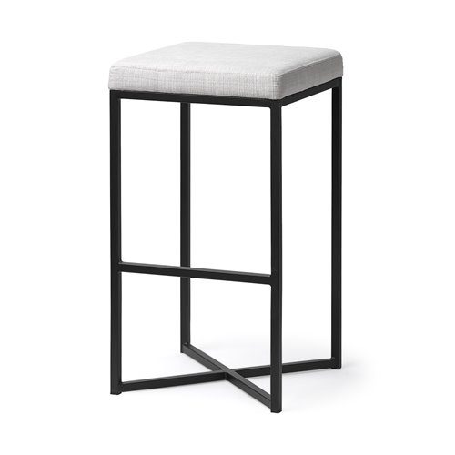 68445 - Frodo 29.75H Seat Height White Fabric Seat Black Metal Base Stool