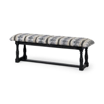 68461 - Denison II 56L x 15W Black Wood Base Woven-Leather Cushion Top Accent Bench