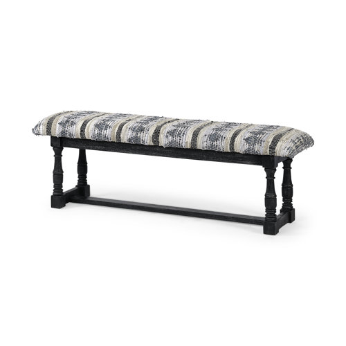 68461 - Denison II 56L x 15W Black Wood Base Woven-Leather Cushion Top Accent Bench