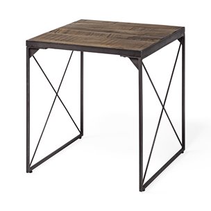 Trestman II 24" x 22.5" Square Top Medium Brown Wood and Iron Cross Braced End/Side Table 