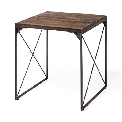 68471 - Trestman II 24" x 22.5" Square Top Medium Brown Wood and Iron Cross Braced End/Side Table 