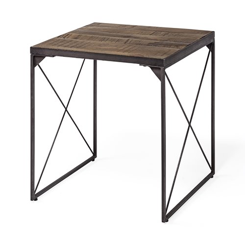 68471 - Trestman II 24" x 22.5" Square Top Medium Brown Wood and Iron Cross Braced End/Side Table 