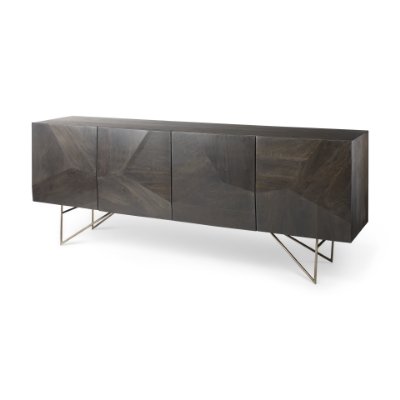 68472 - Darwin 80x17.5 Brown Solid Wood Gold Metal Base 4 Cabinet Door Sideboard