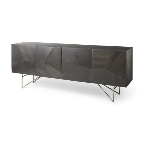 68472 - Darwin 80x17.5 Brown Solid Wood Gold Metal Base 4 Cabinet Door Sideboard
