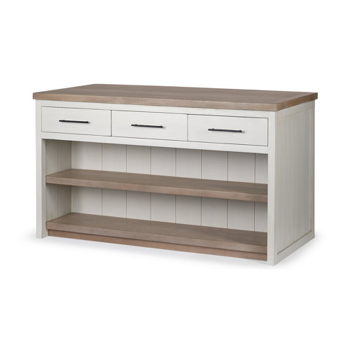 68479 - Fairview II White and Brown Two-Tone Stain Solid Wood Kitchen Island