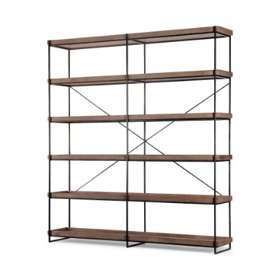 68485 - Trey IV 80L x 16W x 87.5H  Medium Brown Wood and Iron Five Tray Shelf Shelving Unit