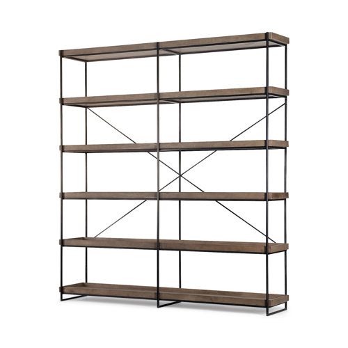 68485 - Trey IV 80L x 16W x 87.5H  Medium Brown Wood and Iron Five Tray Shelf Shelving Unit