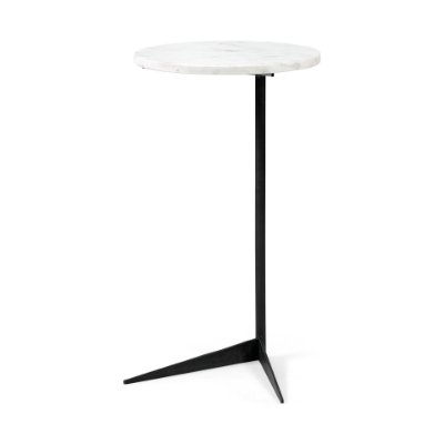 68487 - Ballatine II 15L x 15W x 27L White Marble Round Top White w/ Black Metal Base Accent Table