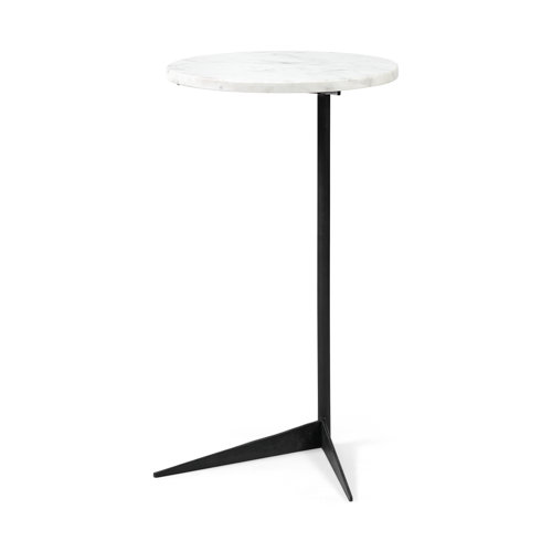 68487 - Ballatine II 15L x 15W x 27L White Marble Round Top White w/ Black Metal Base Accent Table