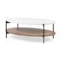 68489-AB - Larkin 48" Oval White Marble Top and Solid Wood Shelf w/ Black Metal Frame Coffee Table