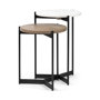 68490 - Larkin II Marble and Medium Brown Wood Round Tabletop Nesting End/Side Tables
