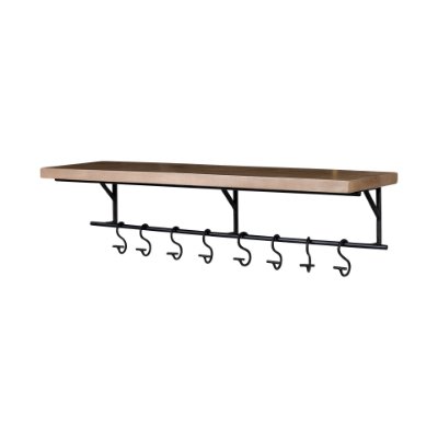 68493 - Schutt 36L Wall Mounted Wooden Shelf w/ 8 Hooks for Coats, Hats
