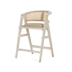 Tabitha Low Back 26.75in Seat Counter Stool | Beige Fabric w/ Wood