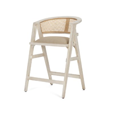 68496 - Tabitha 26.75" Seat Height Beige Fabric/Rattan Seat Blonde Wood Frame Counter Stool
