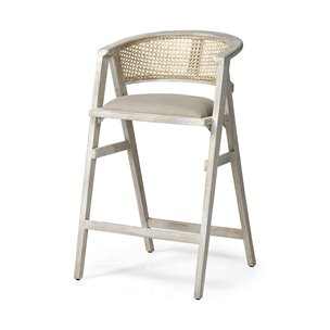 Tabitha Low Back 30.75in Seat Bar Stool | Beige Fabric w/ Blonde Wood