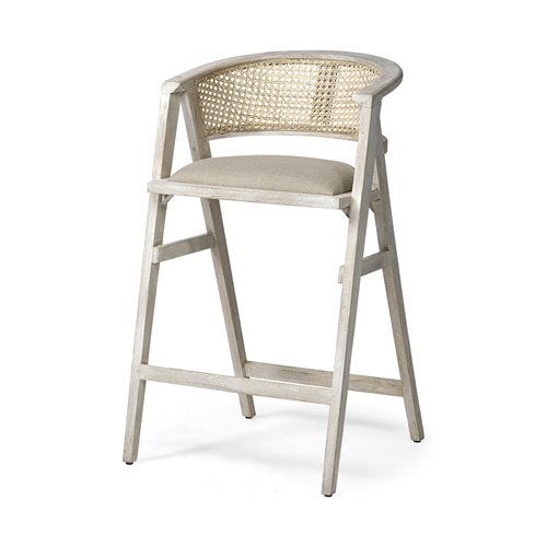 68497 - Tabitha 30.75" Seat Height Beige Fabric/Rattan Seat Blonde Wood Frame Bar Stool