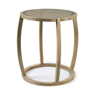 Hubbard I 22L x 22W Light Brown Wood Round Top W/Glass Accent Table 