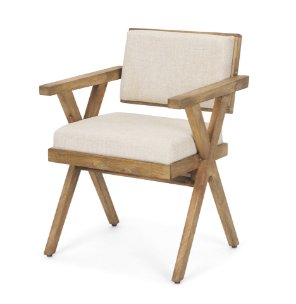 Topanga Open Back Dining Arm Chair | Cream Fabric w/ Wooden