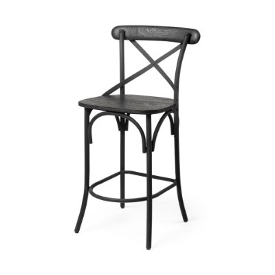 68512 - Etienne 26.25" Seat Height Black Wood Seat Black Metal Base Stool