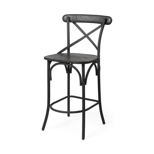68512 - Etienne 26.25" Seat Height Black Wood Seat Black Metal Base Stool