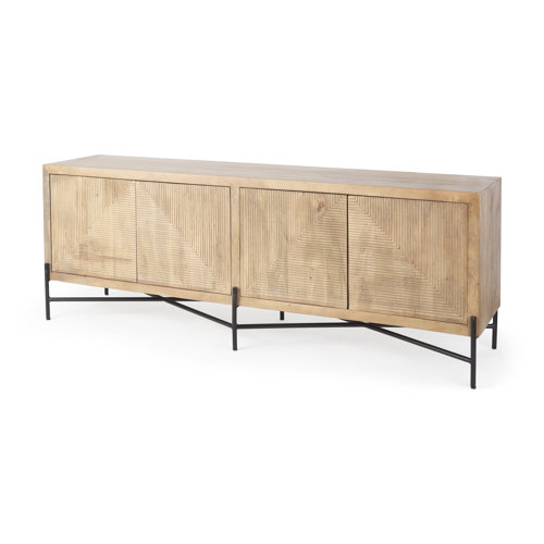 68514 - Cairo 78x19 Brown Solid Wood Black Metal Base 4 Door Cabinet Sideboard