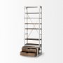 50324-AB - Brodie III 32L x 22W x 94H  Medium Brown Wood Silver Accent Four Shelf Shelving Unit