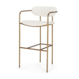 Parker Low Back 30.25in Seat Bar Stool | Cream Fabric w/ Gold Metal