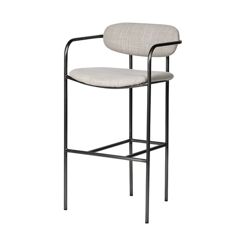 68563 - Parker 30" Seat Height Beige Fabric Seat Gun Metal Grey Metal Bar Stool